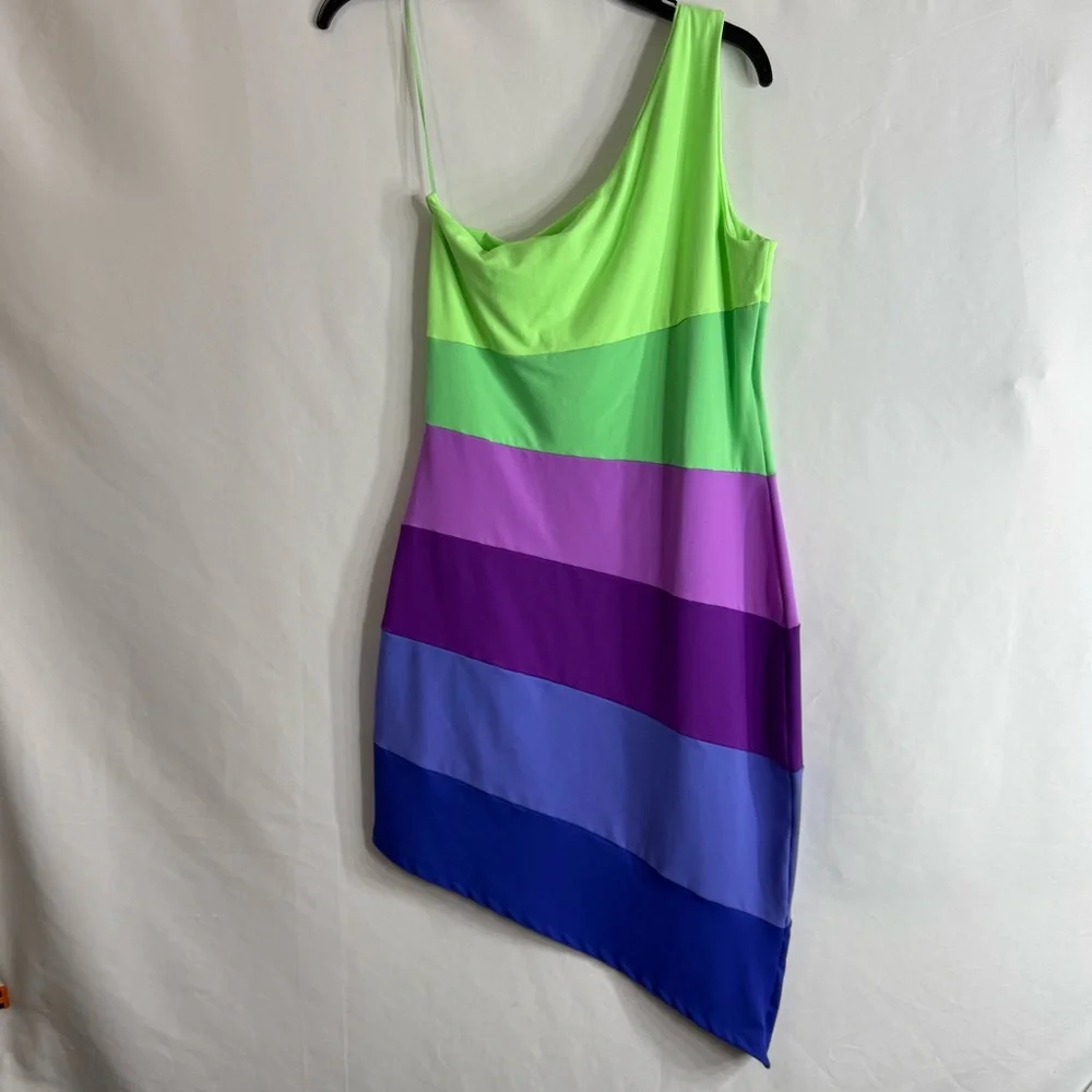 NWT Susana Monaco Colorblock One Shoulder Mini Dress “Maldives”, size L - Picture 8 of 8